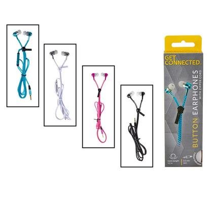 Earphones metallic w/zipper cord