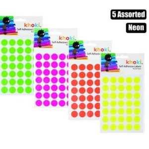 Labels self adhesive neon round asstd