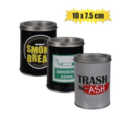 Ashtray tin tub 10x7.5cm asstd designs