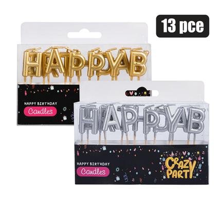 Candles birthday letters 13pce gld/slv