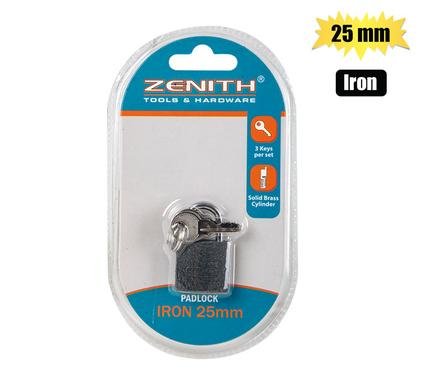 Padlock zenith iron 25mm carded