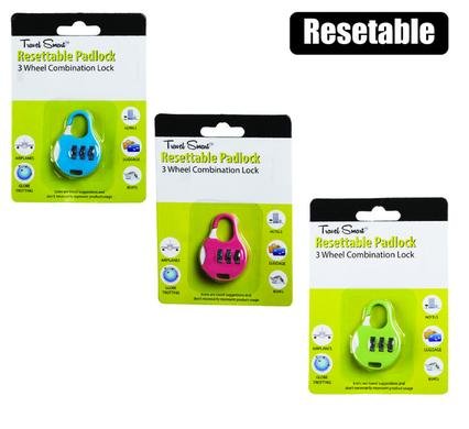 Padlock combo reset asst col travelsmart