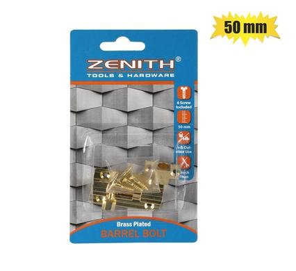Barrel-bolt+screws brass 50mm zenith