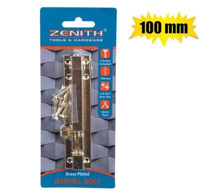 Barrel-bolt+screws brass 100mm zenith