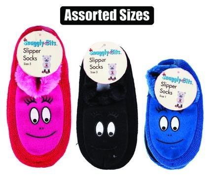 Socks slipper kids indoor w/face asstd