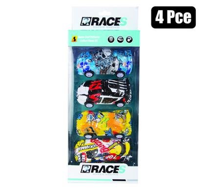 Vehicle racer graffiti 4pc 9.5cm