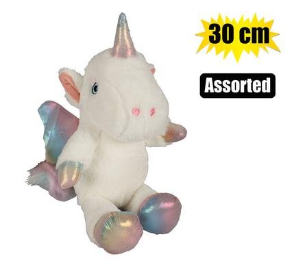 Plush unicorn softie w/wings 30cm asstd