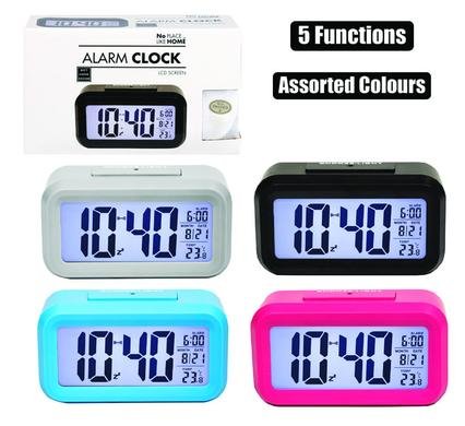 Clock digital 5-func asstd colours