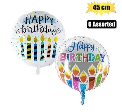 Balloon w/stick air rnd bday asstd 45cm