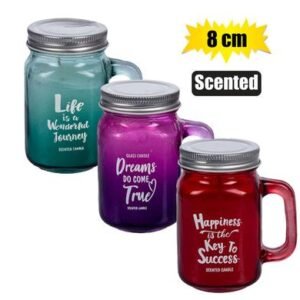 Candle in holder gls 8cm w/words scented