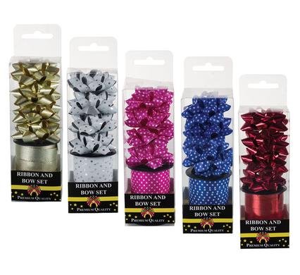 Gift-decor ribbon 4 bows & ribbon 5mmx2m