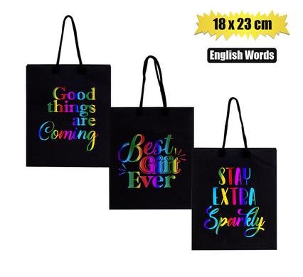 Gift-bag ppr eng words med 18x23cm black