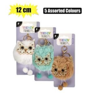 Keychain plush owl 12cm asstd