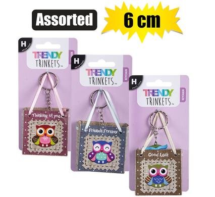Keychain owl in mini paper bag 6cm
