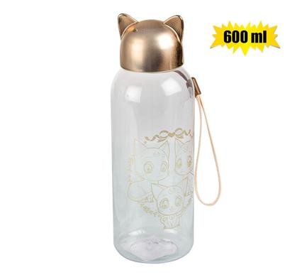Water bottle 600ml gold lid kitty ears