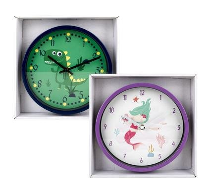 Clock wall pl round dino-mermaid 20cm