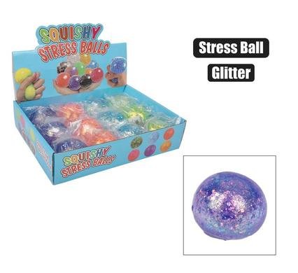 Novelty ball stress w/glitter 6cm
