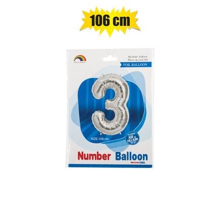 Balloon helium foil silver 3 102cm f-04