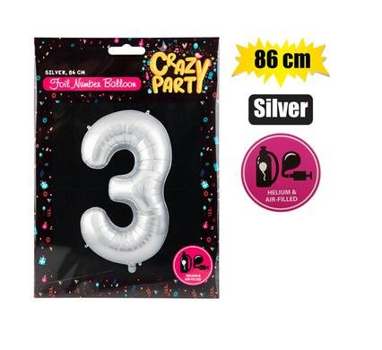 Balloon helium foil silver 3 86cm f-03